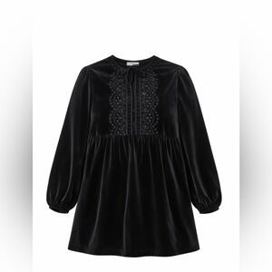 Pioneer Woman XXL Black Velvet Empire Waist Embroidered Boho Top Stretch